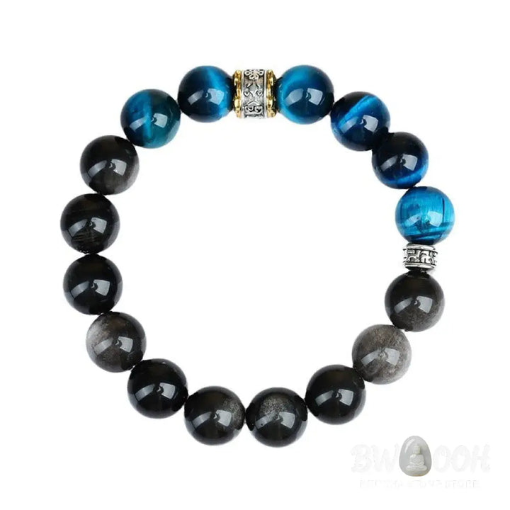 Buddha Stones Blue Tiger Eye Silver Sheen Obsidian Strength Bracelet - BWOOOH - Blue Tiger Eye Silver Sheen