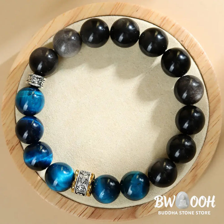 Buddha Stones Blue Tiger Eye Silver Sheen Obsidian Strength Bracelet - BWOOOH - Blue Tiger Eye Silver Sheen