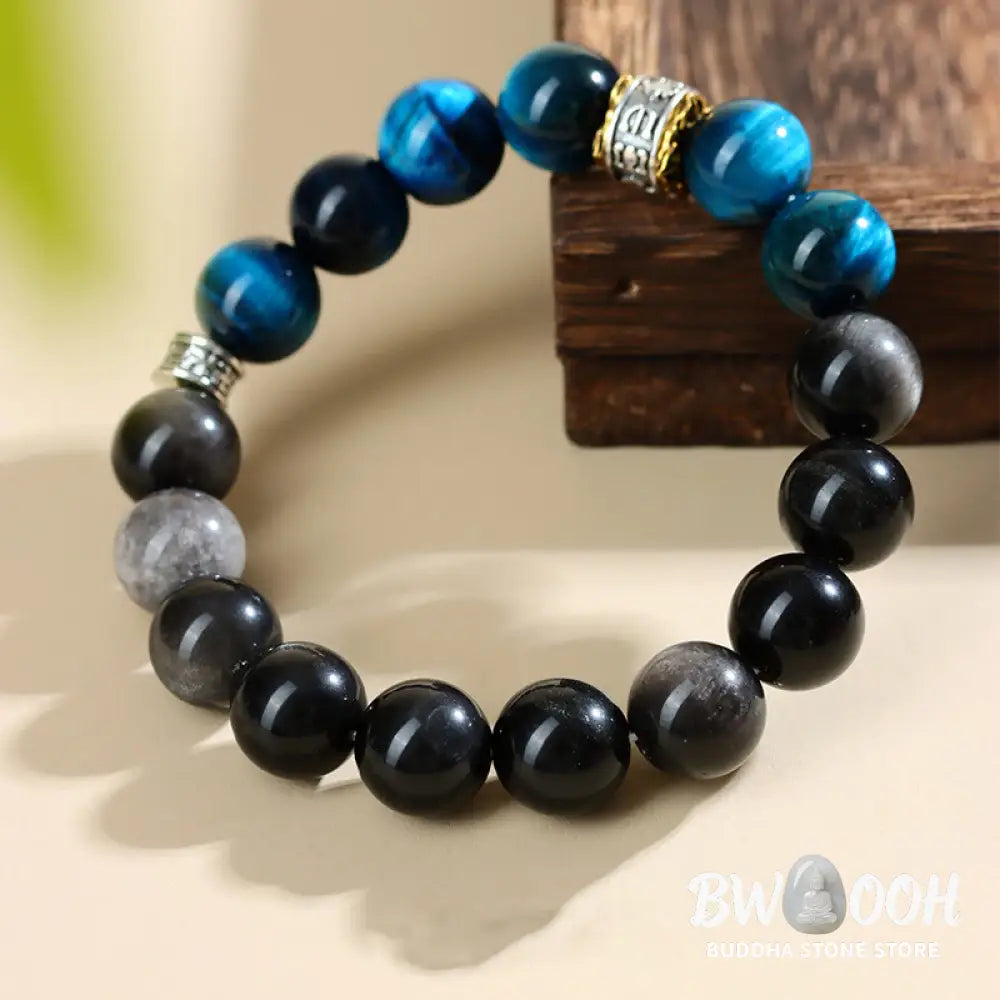 Buddha Stones Blue Tiger Eye Silver Sheen Obsidian Strength Bracelet - BWOOOH - Blue Tiger Eye Silver Sheen