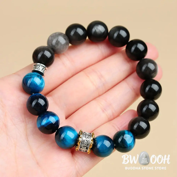 Buddha Stones Blue Tiger Eye Silver Sheen Obsidian Strength Bracelet - BWOOOH - Blue Tiger Eye Silver Sheen