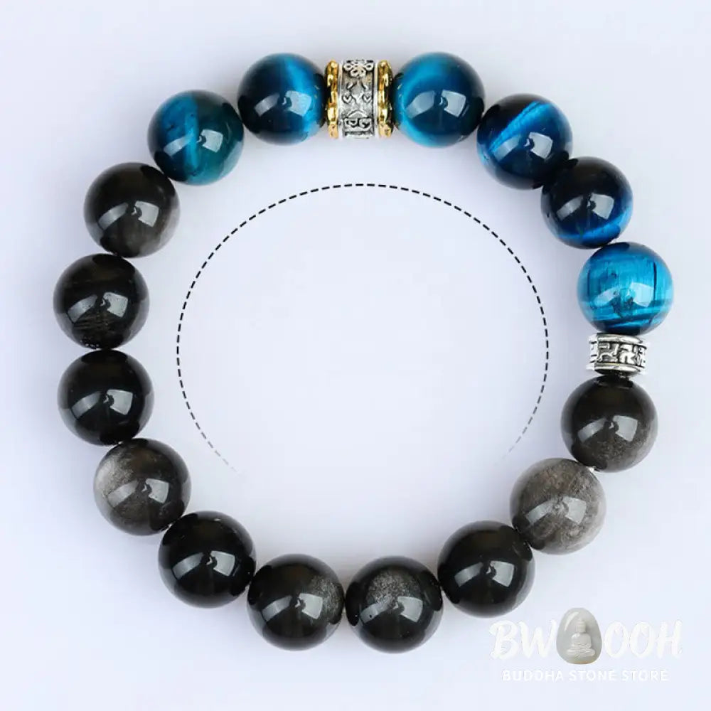 Buddha Stones Blue Tiger Eye Silver Sheen Obsidian Strength Bracelet - BWOOOH - Blue Tiger Eye Silver Sheen
