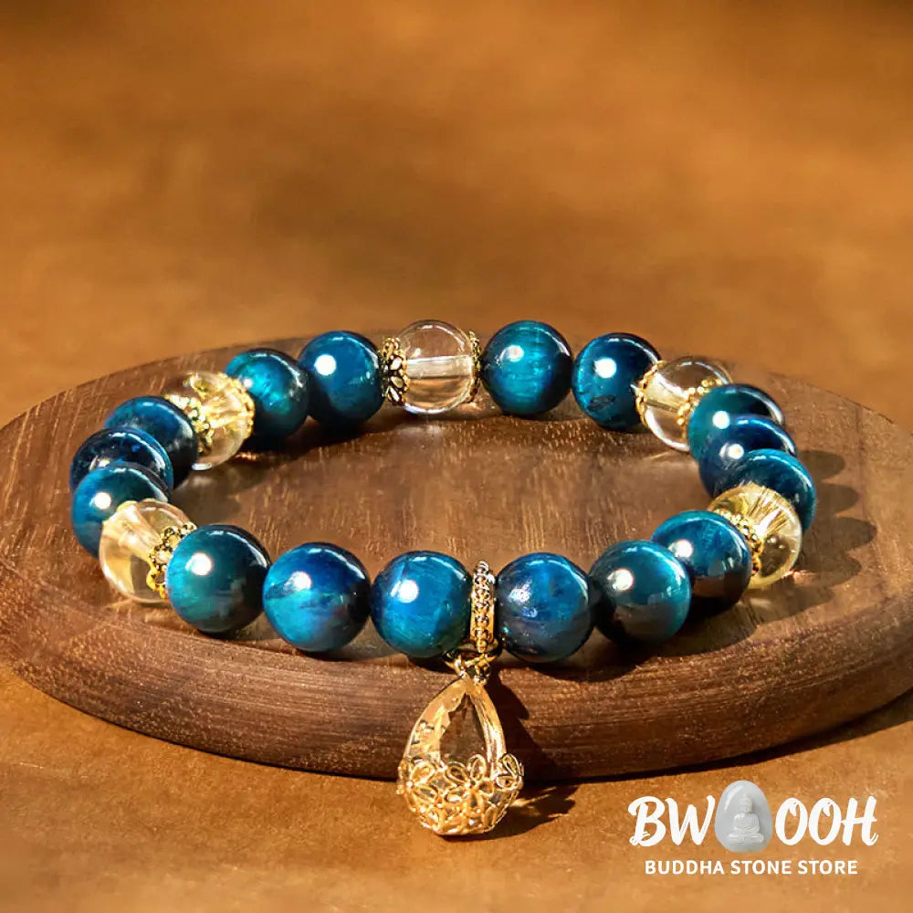 Buddha Stones Blue Tiger Eye White Crystal Water Drop Strength Bracelet - BWOOOH - Blue Tiger Eye White Crystal (Wrist