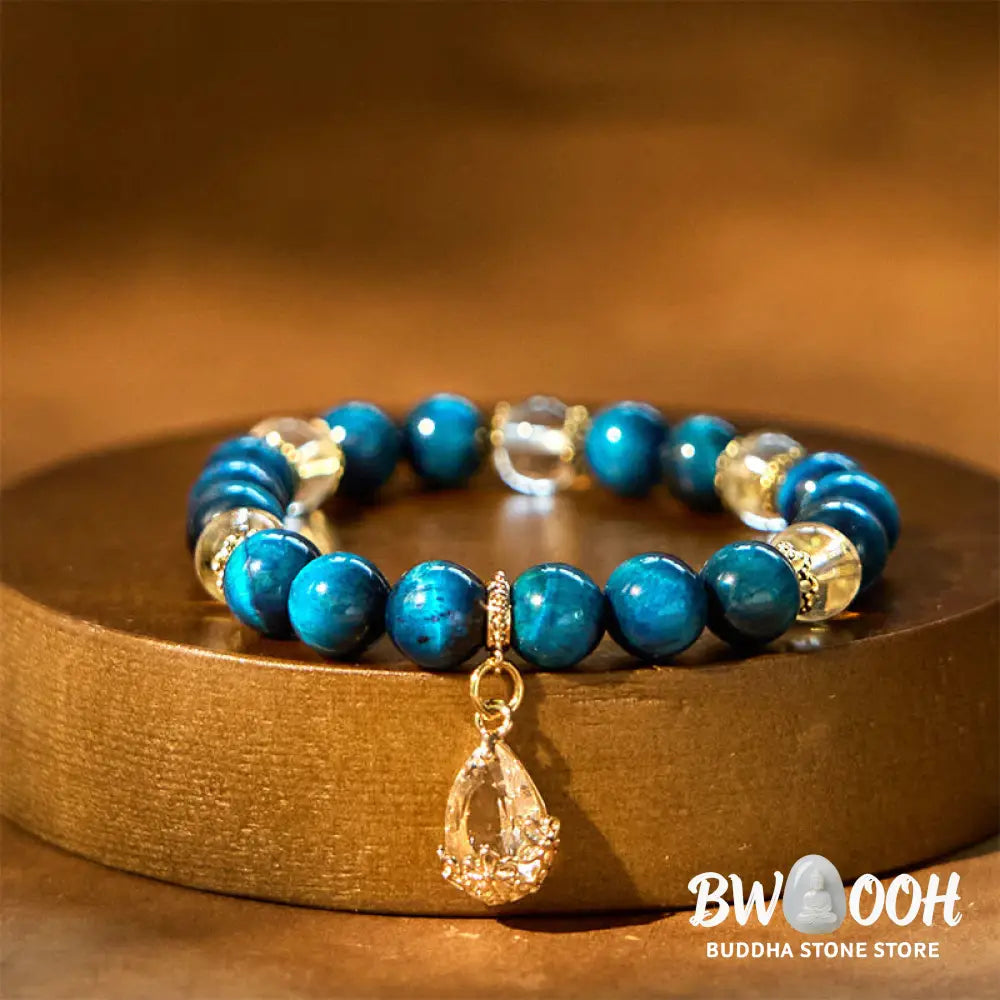 Buddha Stones Blue Tiger Eye White Crystal Water Drop Strength Bracelet - BWOOOH - Blue Tiger Eye White Crystal (Wrist
