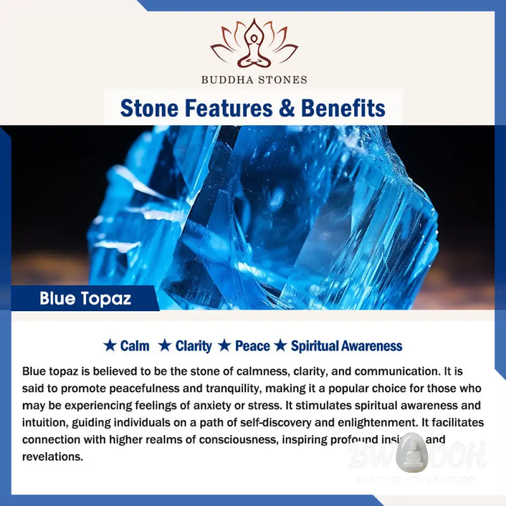 Buddha Stones Blue Topaz Clarity Bracelet - BWOOOH - Blue Topaz(Wrist Circumference: 14-16cm) / 8-10mm - Bracelet