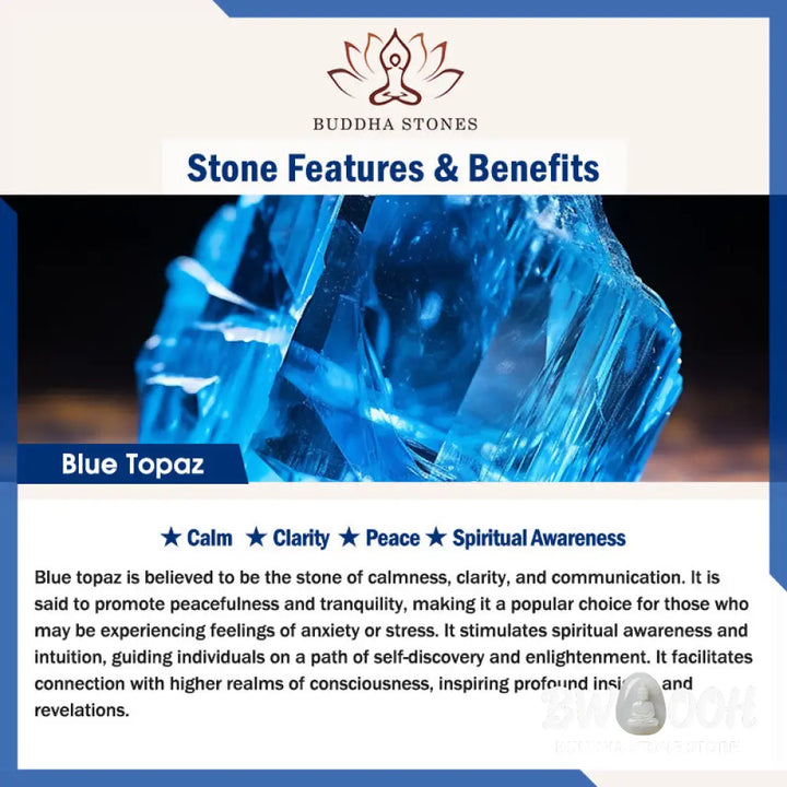 Buddha Stones Blue Topaz Clarity Bracelet - BWOOOH - Blue Topaz(Wrist Circumference: 14-16cm) / 8-10mm - Bracelet