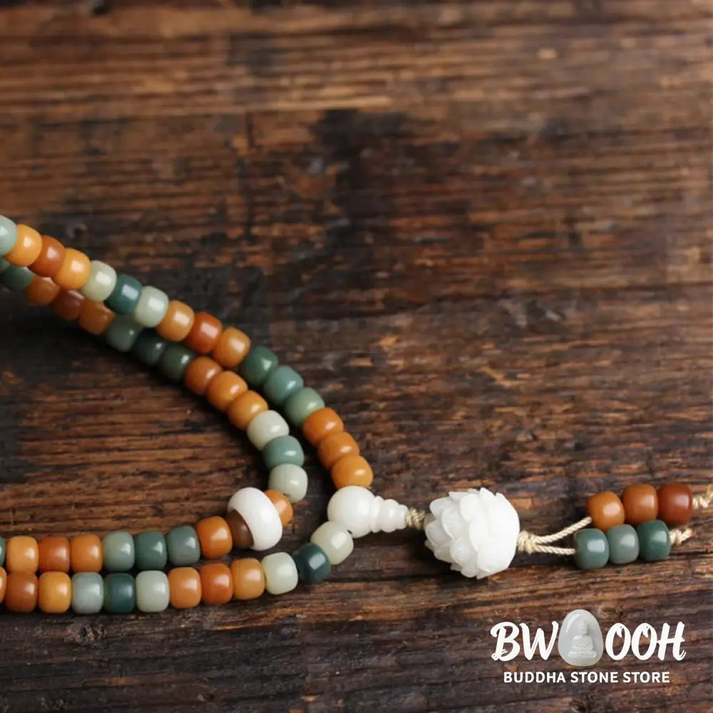 BWOOOH Bodhi Lotus Mala Harmony Necklace &amp; Bracelet, 108 Bodhi Seed and Jade beads (7x9mm), featuring the lotus symbol. Designed for deep meditation and spiritual balance. - View 5