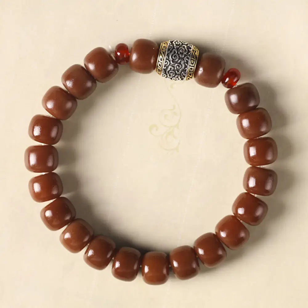 Buddha Stones Bodhi Seed Auspicious Cloud Fu Character Bead Peace Bracelet - BWOOOH - Brown Bodhi Seed(Wrist