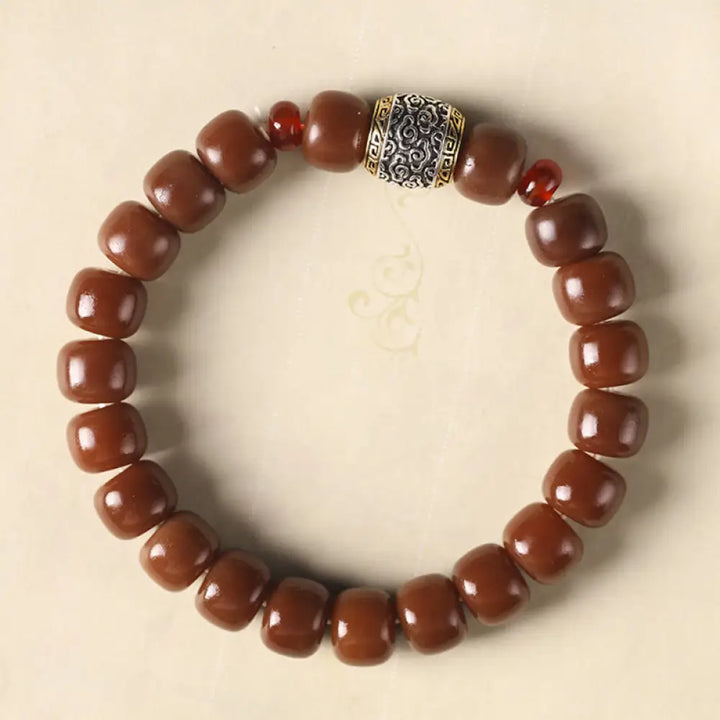 Buddha Stones Bodhi Seed Auspicious Cloud Fu Character Bead Peace Bracelet - BWOOOH - Brown Bodhi Seed(Wrist