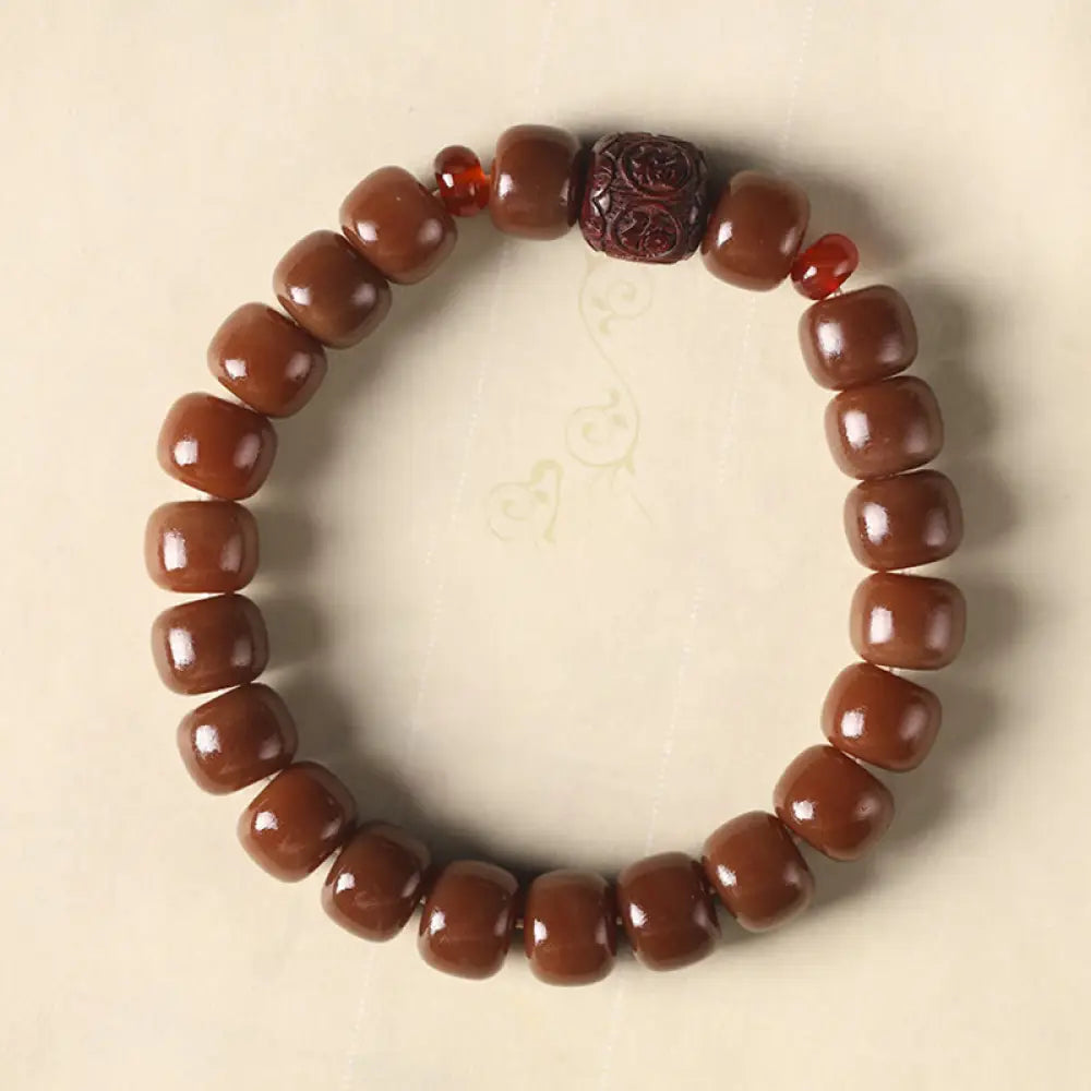 Buddha Stones Bodhi Seed Auspicious Cloud Fu Character Bead Peace Bracelet - BWOOOH - Brown Bodhi Seed(Wrist