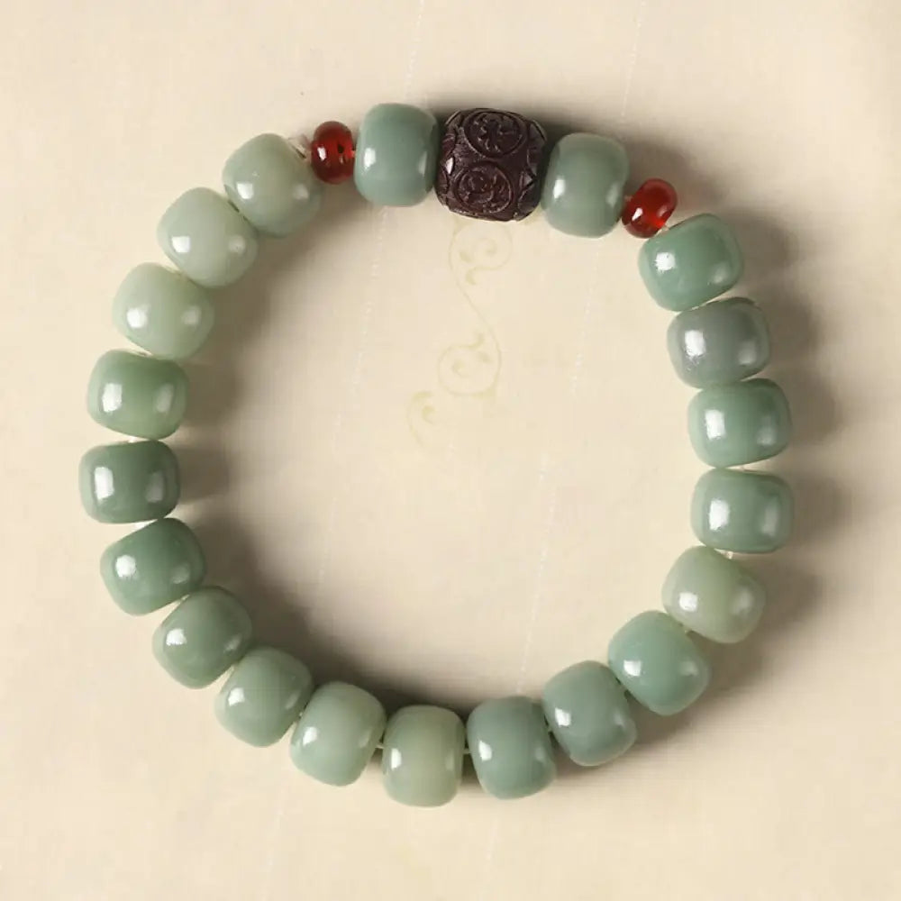 Buddha Stones Bodhi Seed Auspicious Cloud Fu Character Bead Peace Bracelet - BWOOOH - Green Bodhi Seed(Wrist