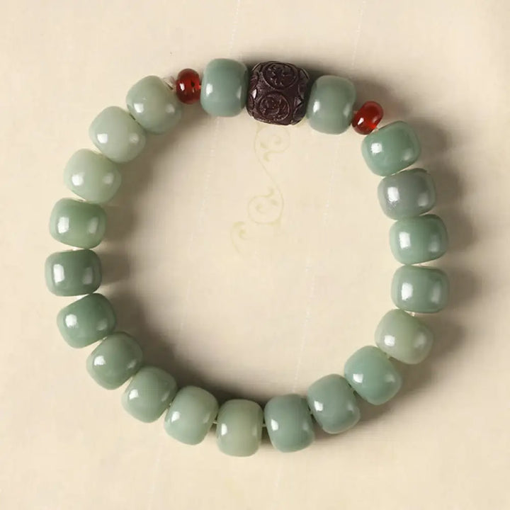 Buddha Stones Bodhi Seed Auspicious Cloud Fu Character Bead Peace Bracelet - BWOOOH - Green Bodhi Seed(Wrist