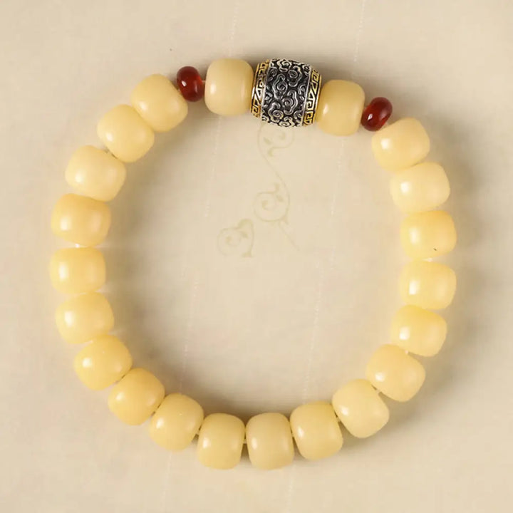 Buddha Stones Bodhi Seed Auspicious Cloud Fu Character Bead Peace Bracelet - BWOOOH - Yellow Bodhi Seed(Wrist