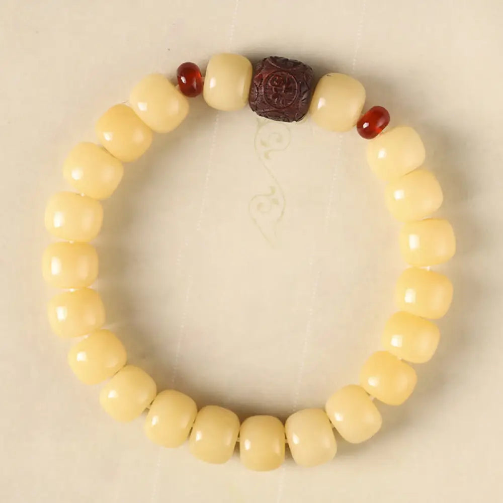 Buddha Stones Bodhi Seed Auspicious Cloud Fu Character Bead Peace Bracelet - BWOOOH - Yellow Bodhi Seed(Wrist