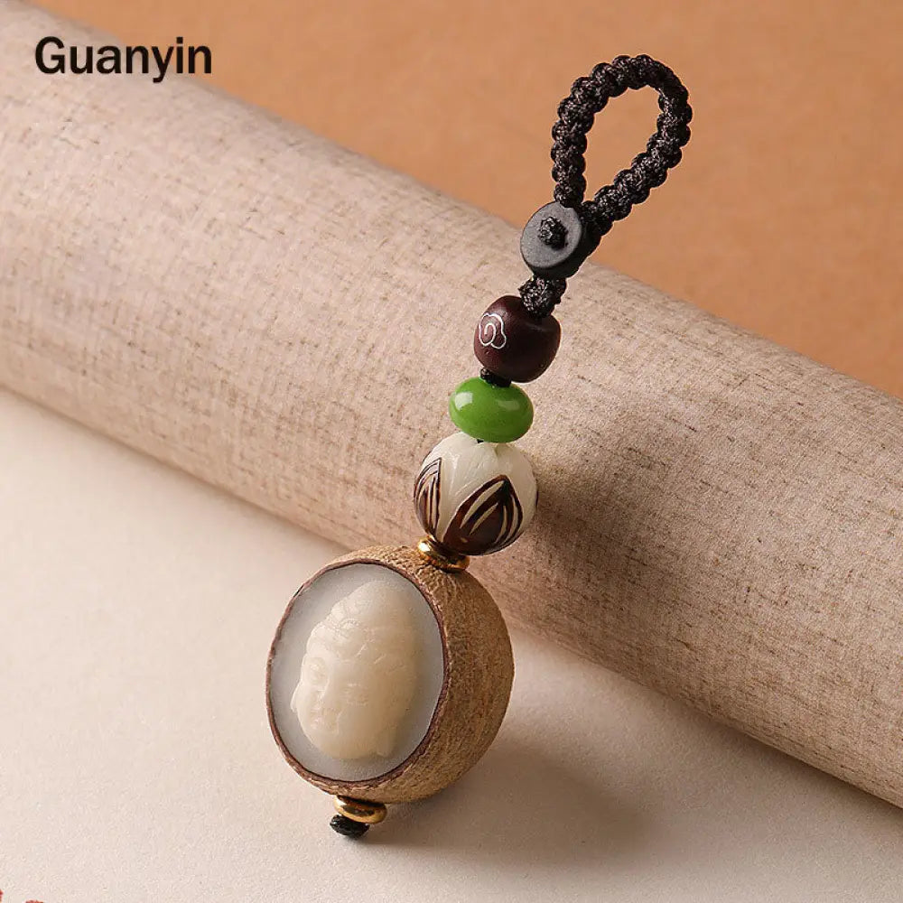 Buddha Stones Bodhi Seed Blessing Keychain Decoration - Guanyin - Key Chain