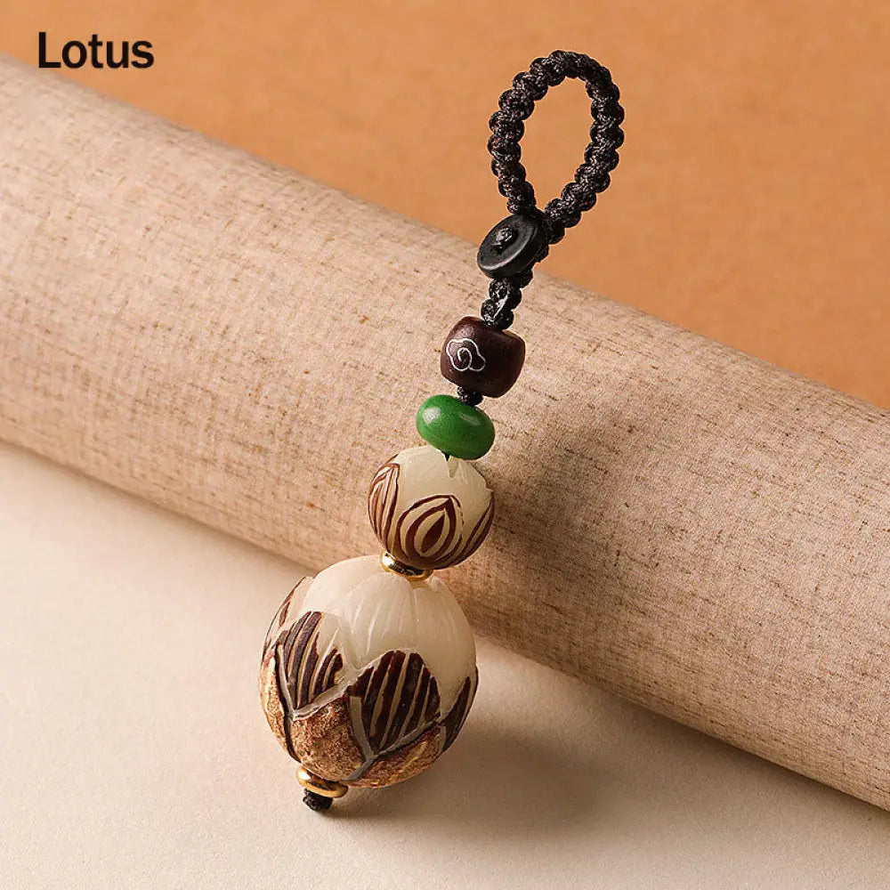 Buddha Stones Bodhi Seed Blessing Keychain Decoration - Lotus - Key Chain