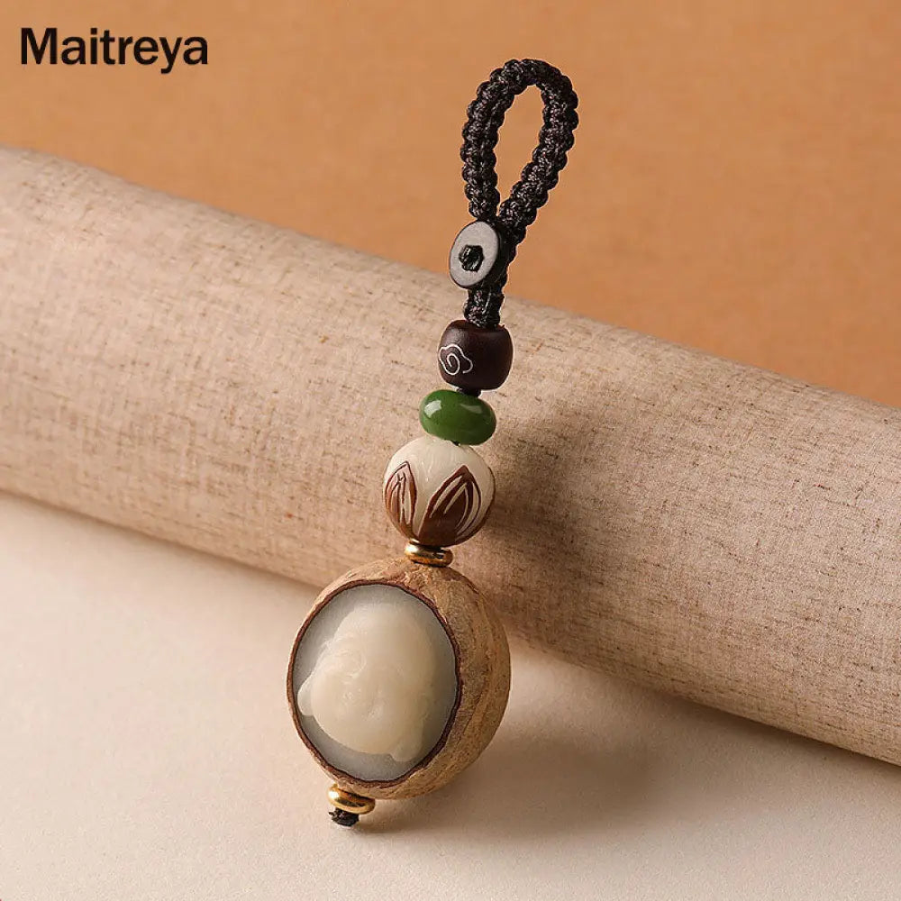 Buddha Stones Bodhi Seed Blessing Keychain Decoration - Maitreya - Key Chain