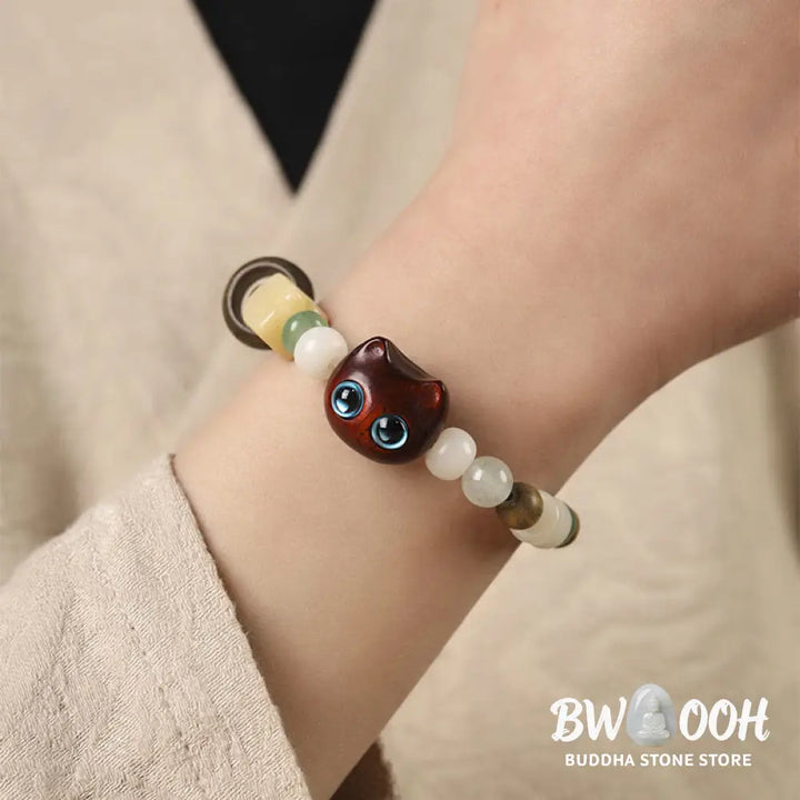 Buddha Stones Bodhi Seed Green Sandalwood Ebony Wood Small Leaf Red Sandalwood Cat Head Paw Claw Peace Bracelet