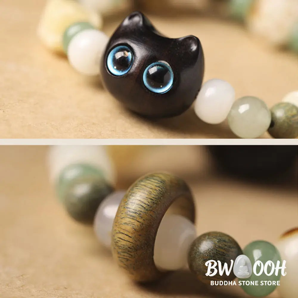 Buddha Stones Bodhi Seed Green Sandalwood Ebony Wood Small Leaf Red Sandalwood Cat Head Paw Claw Peace Bracelet