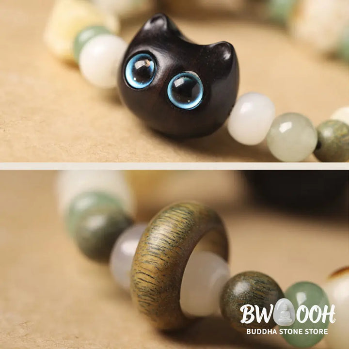 Buddha Stones Bodhi Seed Green Sandalwood Ebony Wood Small Leaf Red Sandalwood Cat Head Paw Claw Peace Bracelet