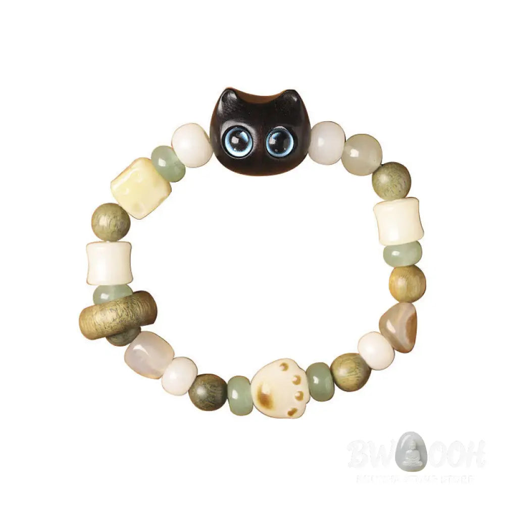 Buddha Stones Bodhi Seed Green Sandalwood Ebony Wood Small Leaf Red Sandalwood Cat Head Paw Claw Peace Bracelet