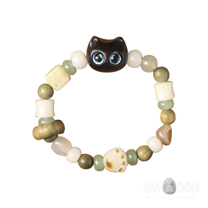 Buddha Stones Bodhi Seed Green Sandalwood Ebony Wood Small Leaf Red Sandalwood Cat Head Paw Claw Peace Bracelet