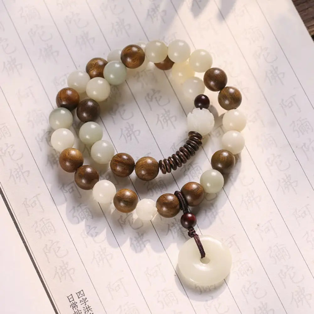 BWOOOH Bodhi Seed Green Sandalwood Lotus Peace Buckle Harmony Double Wrap Bracelet - BWOOOH - Bodhi Seed&Green