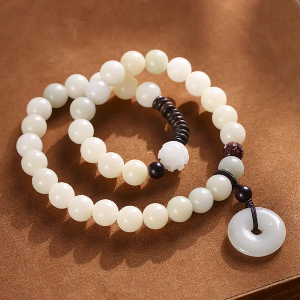 Buddha Stones Bodhi Seed Green Sandalwood Lotus Peace Buckle Harmony Double Wrap Bracelet - BWOOOH - Bodhi Seed