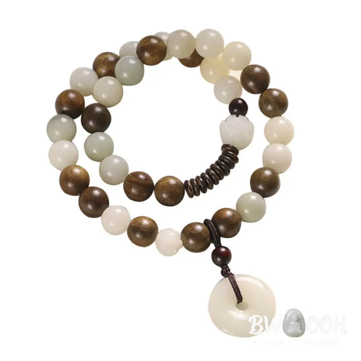 Buddha Stones Bodhi Seed Green Sandalwood Lotus Peace Buckle Harmony Double Wrap Bracelet - BWOOOH - Bracelet
