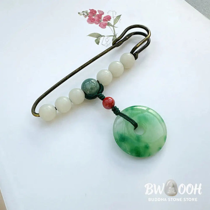 Buddha Stones Bodhi Seed Jade Peace Buckle Luck Brooch - Bodhi Seed Jade Peace Buckle - Brooch