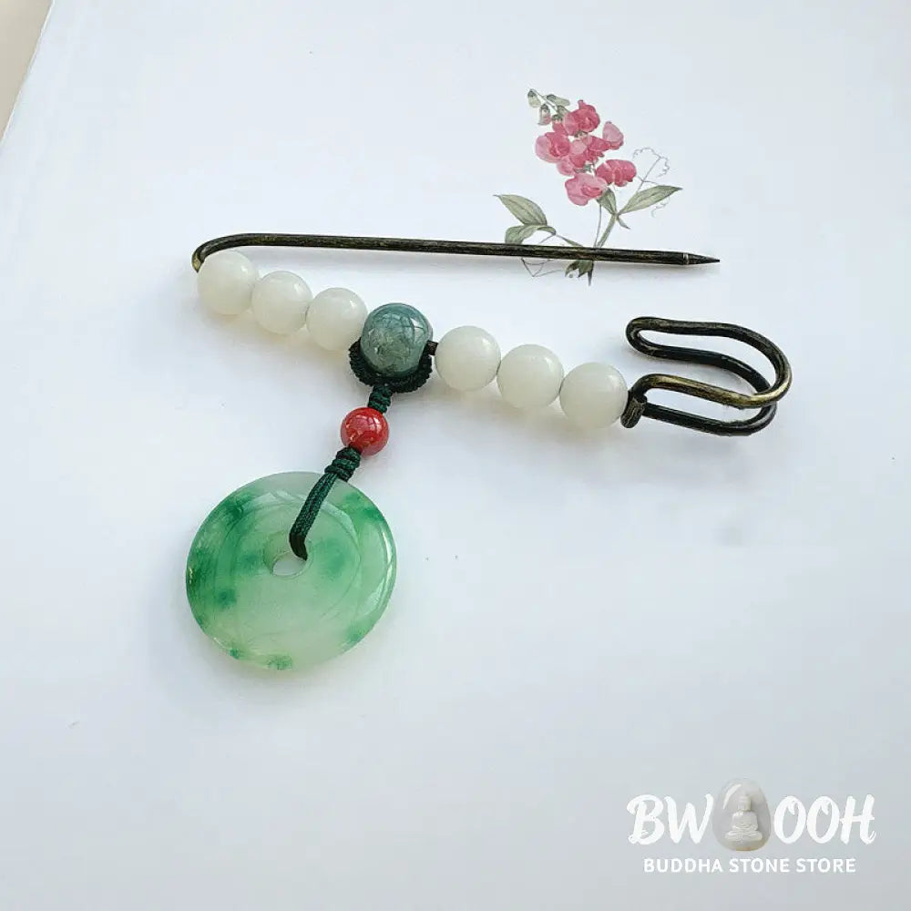 Buddha Stones Bodhi Seed Jade Peace Buckle Luck Brooch - Bodhi Seed Jade Peace Buckle - Brooch