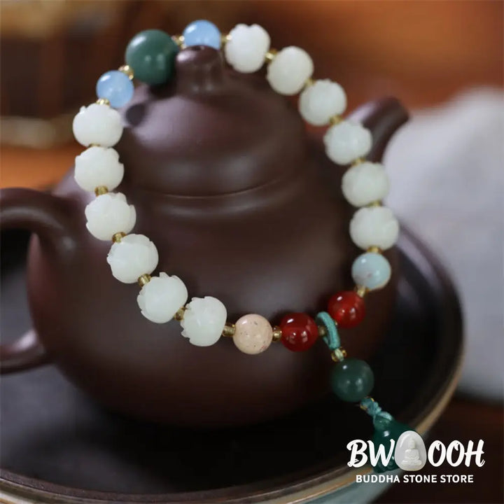 Buddha Stones Bodhi Seed Lotus Bead Carved Peace Harmony Bracelet - BWOOOH - Bodhi Seed Lotus Beads(Wrist Circumference