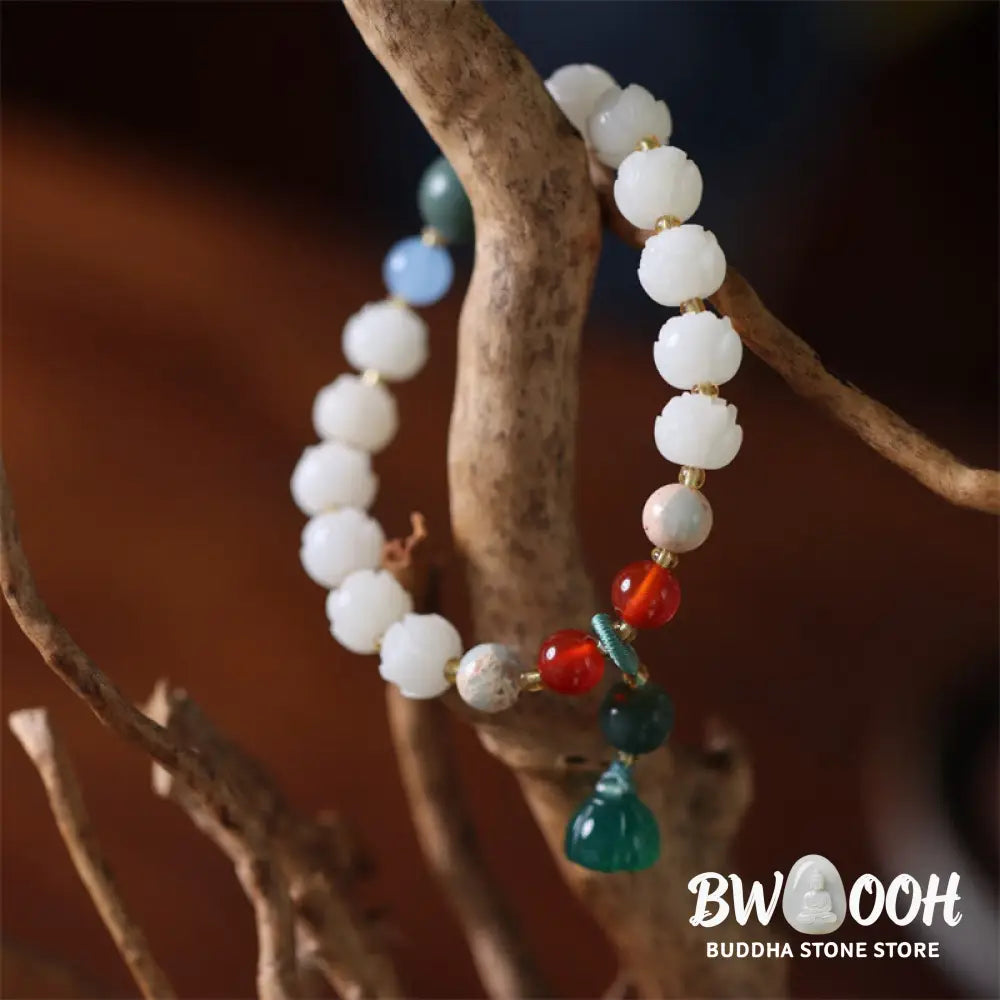 Buddha Stones Bodhi Seed Lotus Bead Carved Peace Harmony Bracelet - BWOOOH - Bodhi Seed Lotus Beads(Wrist Circumference