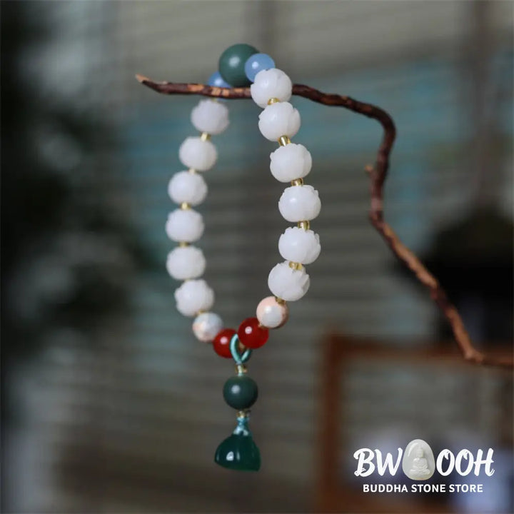 Buddha Stones Bodhi Seed Lotus Bead Carved Peace Harmony Bracelet - BWOOOH - Bodhi Seed Lotus Beads(Wrist Circumference