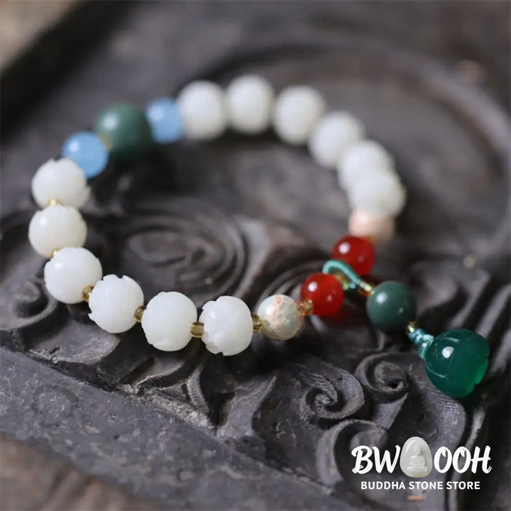 Buddha Stones Bodhi Seed Lotus Bead Carved Peace Harmony Bracelet - BWOOOH - Bodhi Seed Lotus Beads(Wrist Circumference