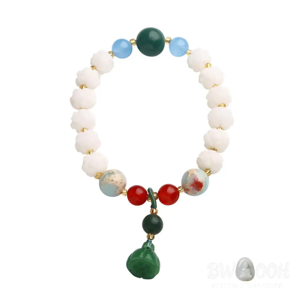 Buddha Stones Bodhi Seed Lotus Bead Carved Peace Harmony Bracelet - BWOOOH - Bodhi Seed Lotus Beads(Wrist Circumference