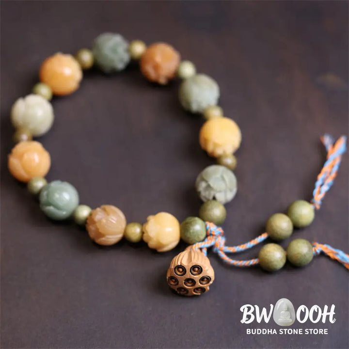 Buddha Stones Bodhi Seed Lotus Green Sandalwood Wisdom Harmony Bracelet - BWOOOH - Bodhi Seed(Auspiciousness♥Luck)