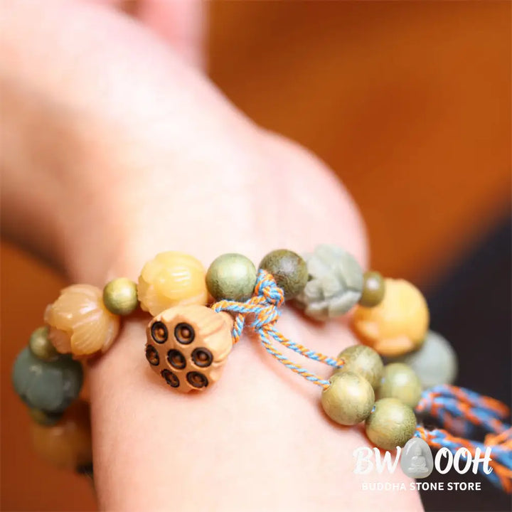 Buddha Stones Bodhi Seed Lotus Green Sandalwood Wisdom Harmony Bracelet - BWOOOH - Bodhi Seed(Auspiciousness♥Luck)