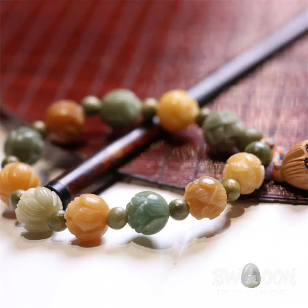 Buddha Stones Bodhi Seed Lotus Green Sandalwood Wisdom Harmony Bracelet - BWOOOH - Bodhi Seed(Auspiciousness♥Luck)