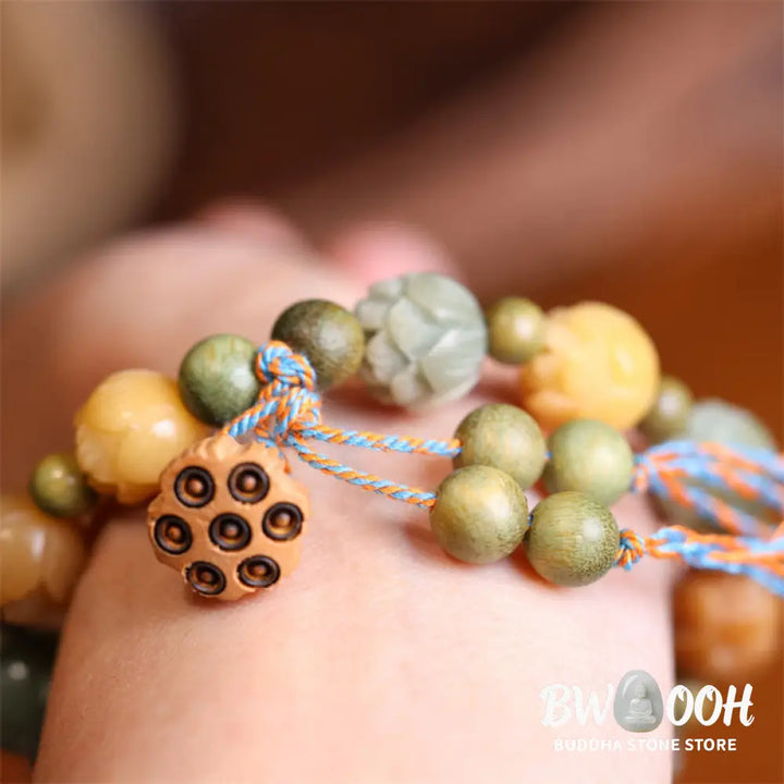 Buddha Stones Bodhi Seed Lotus Green Sandalwood Wisdom Harmony Bracelet - BWOOOH - Bodhi Seed(Auspiciousness♥Luck)