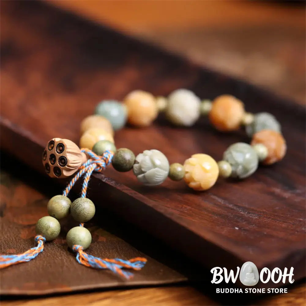 Buddha Stones Bodhi Seed Lotus Green Sandalwood Wisdom Harmony Bracelet - BWOOOH - Bodhi Seed(Auspiciousness♥Luck)