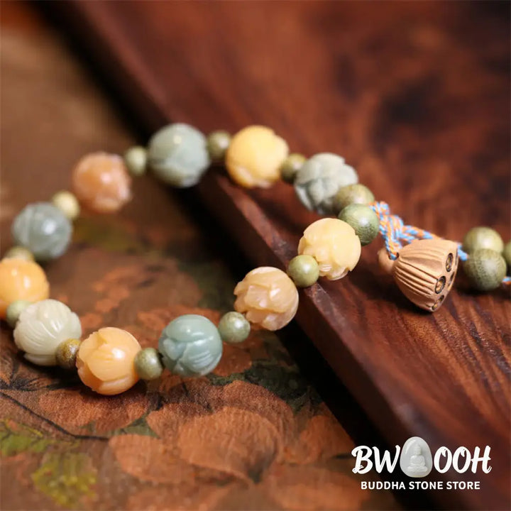 Buddha Stones Bodhi Seed Lotus Green Sandalwood Wisdom Harmony Bracelet - BWOOOH - Bodhi Seed(Auspiciousness♥Luck)
