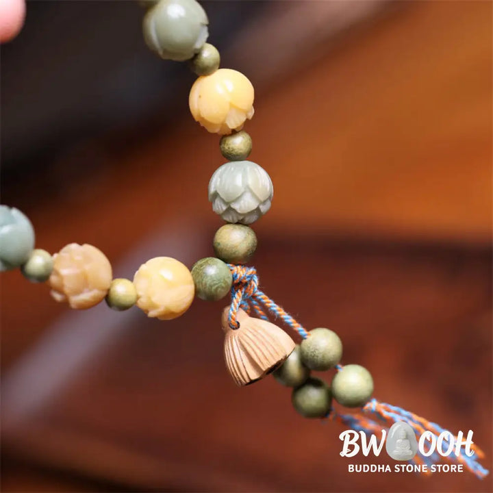 Buddha Stones Bodhi Seed Lotus Green Sandalwood Wisdom Harmony Bracelet - BWOOOH - Bodhi Seed(Auspiciousness♥Luck)