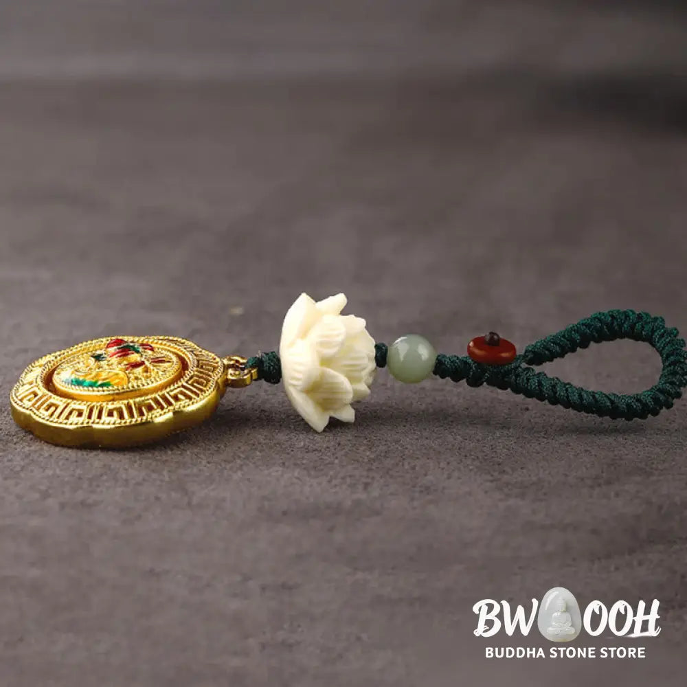 Buddha Stones Bodhi Seed Lotus Hetian Jade Bead Copper Rotatable Peace Key Chain - Key Chain
