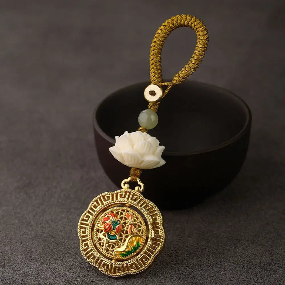 BWOOOH Bodhi Seed Lotus Hetian Jade Bead Copper Rotatable
