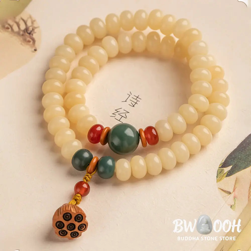 Buddha Stones Bodhi Seed Lotus Pod Charm Peace Double Wrap Bracelet - BWOOOH - Bodhi Seed(Wisdom♥Wake Up) - Bracelet