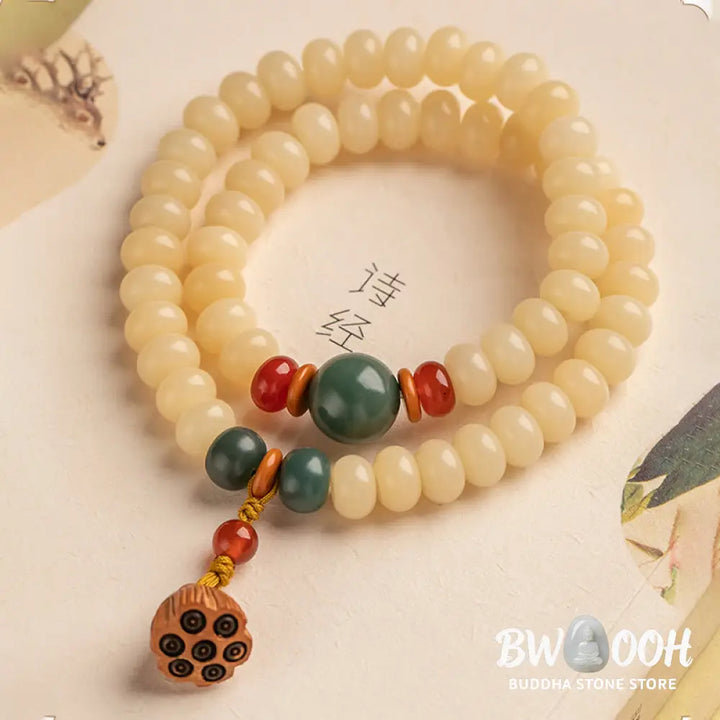 Buddha Stones Bodhi Seed Lotus Pod Charm Peace Double Wrap Bracelet - BWOOOH - Bodhi Seed(Wisdom♥Wake Up) - Bracelet