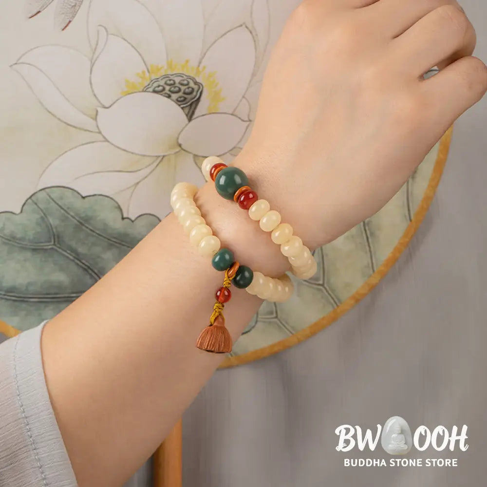 Buddha Stones Bodhi Seed Lotus Pod Charm Peace Double Wrap Bracelet - BWOOOH - Bodhi Seed(Wisdom♥Wake Up) - Bracelet