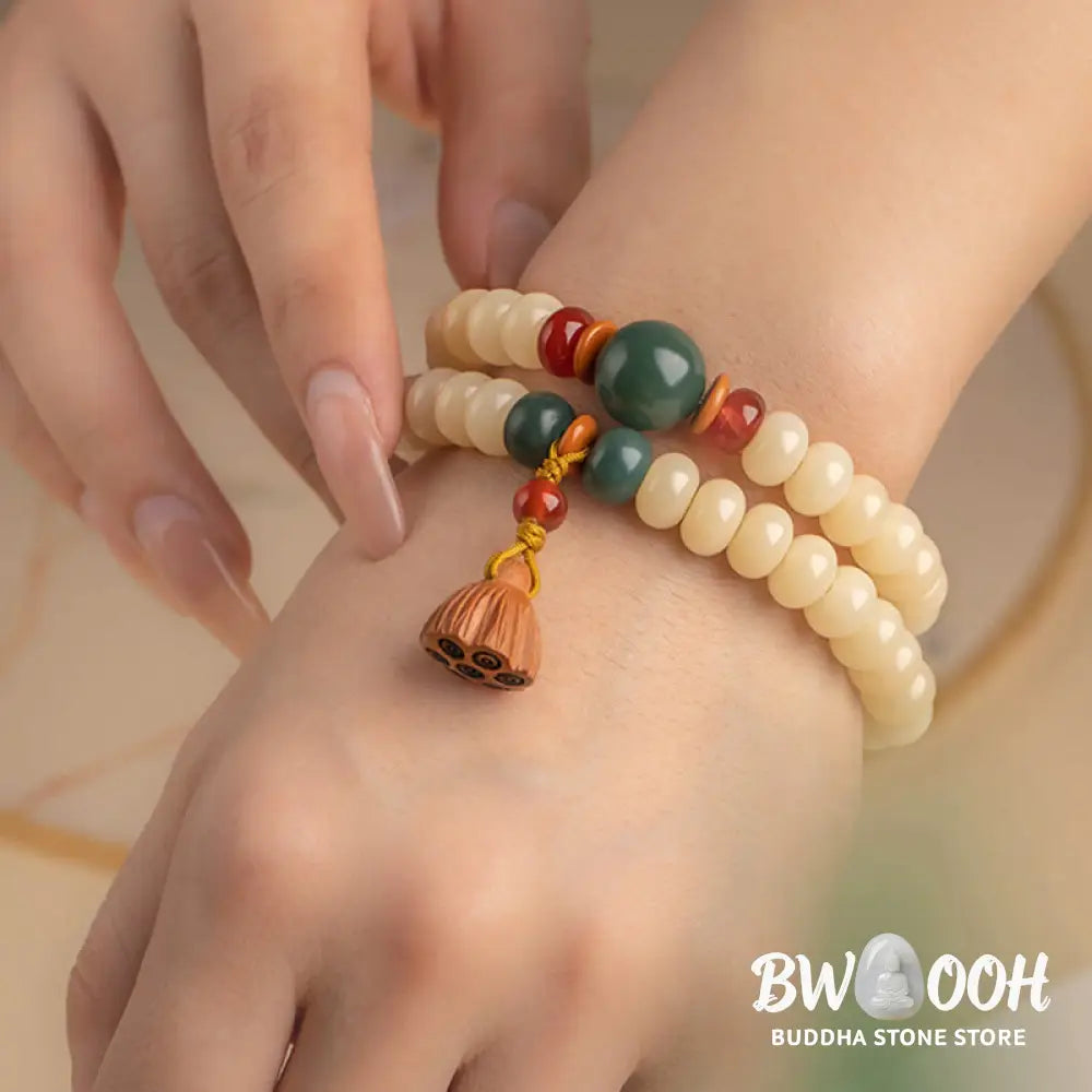 Buddha Stones Bodhi Seed Lotus Pod Charm Peace Double Wrap Bracelet - BWOOOH - Bodhi Seed(Wisdom♥Wake Up) - Bracelet
