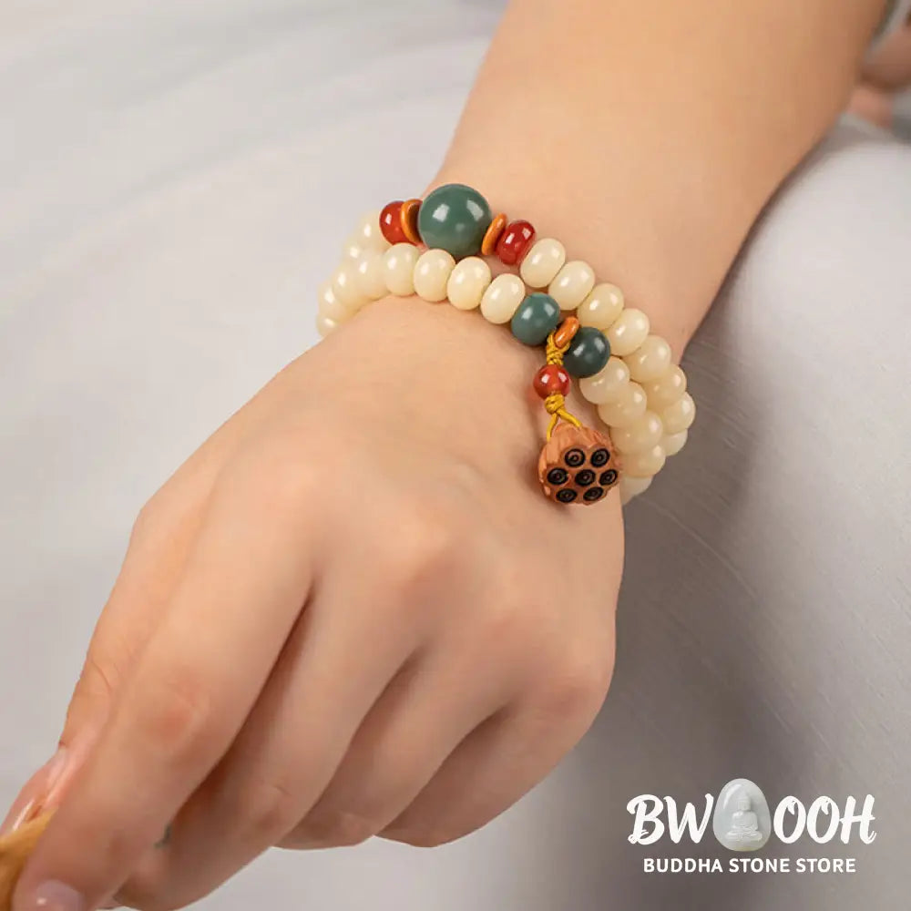 Buddha Stones Bodhi Seed Lotus Pod Charm Peace Double Wrap Bracelet - BWOOOH - Bodhi Seed(Wisdom♥Wake Up) - Bracelet