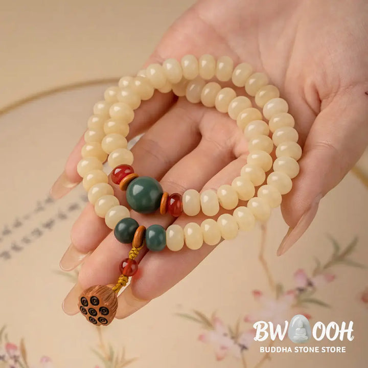 Buddha Stones Bodhi Seed Lotus Pod Charm Peace Double Wrap Bracelet - BWOOOH - Bodhi Seed(Wisdom♥Wake Up) - Bracelet